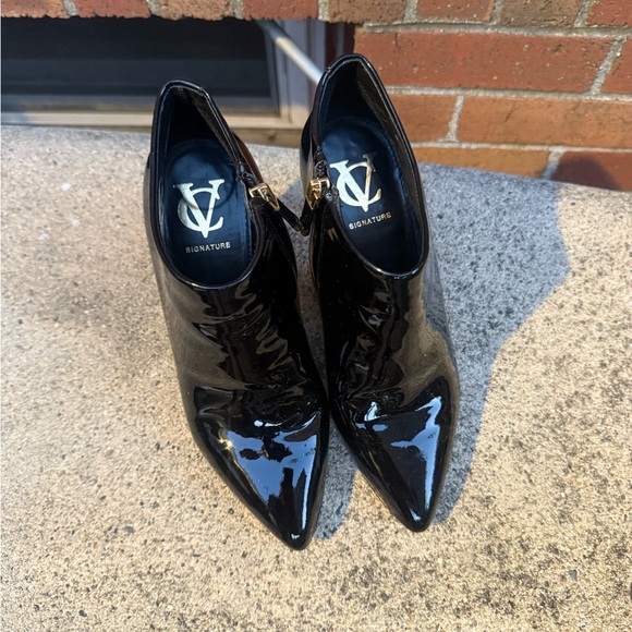 Vince Camuto Signature Black Patent Leather Stiletto Ankle Booties - Picture 2 of 9